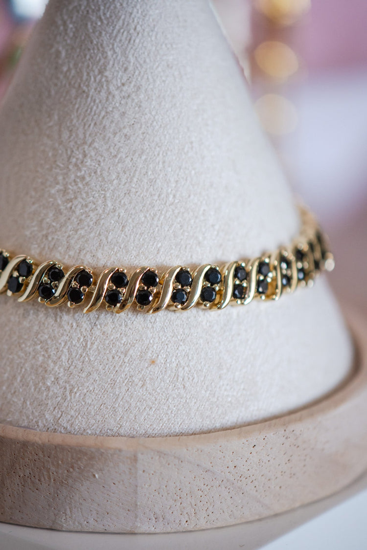 Madison Black CZ Stone Chain Gold Filled Bracelet