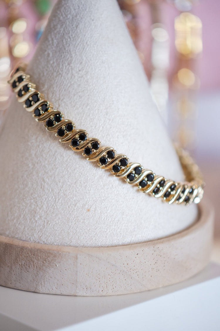 Madison Black CZ Stone Chain Gold Filled Bracelet