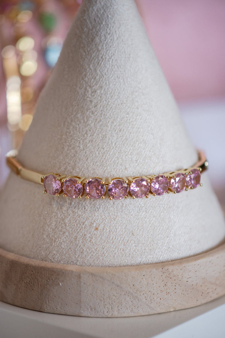 Grace Round Pink CZ Stone Gold Filled Tennis Bracelet