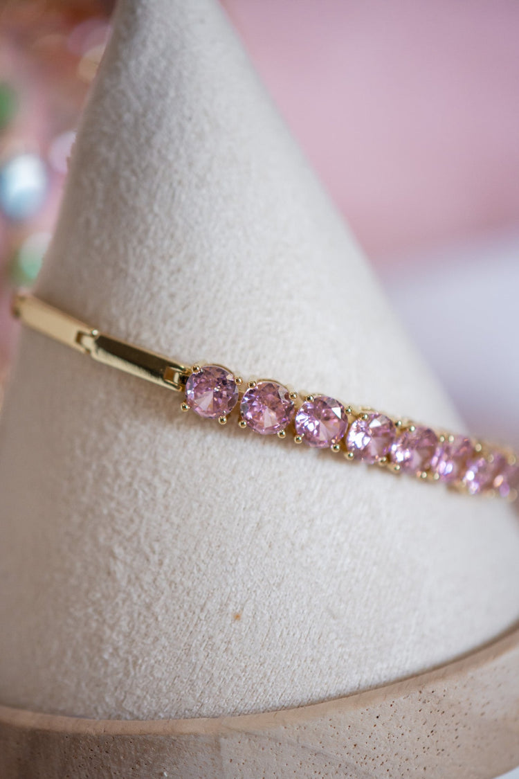 Grace Round Pink CZ Stone Gold Filled Tennis Bracelet