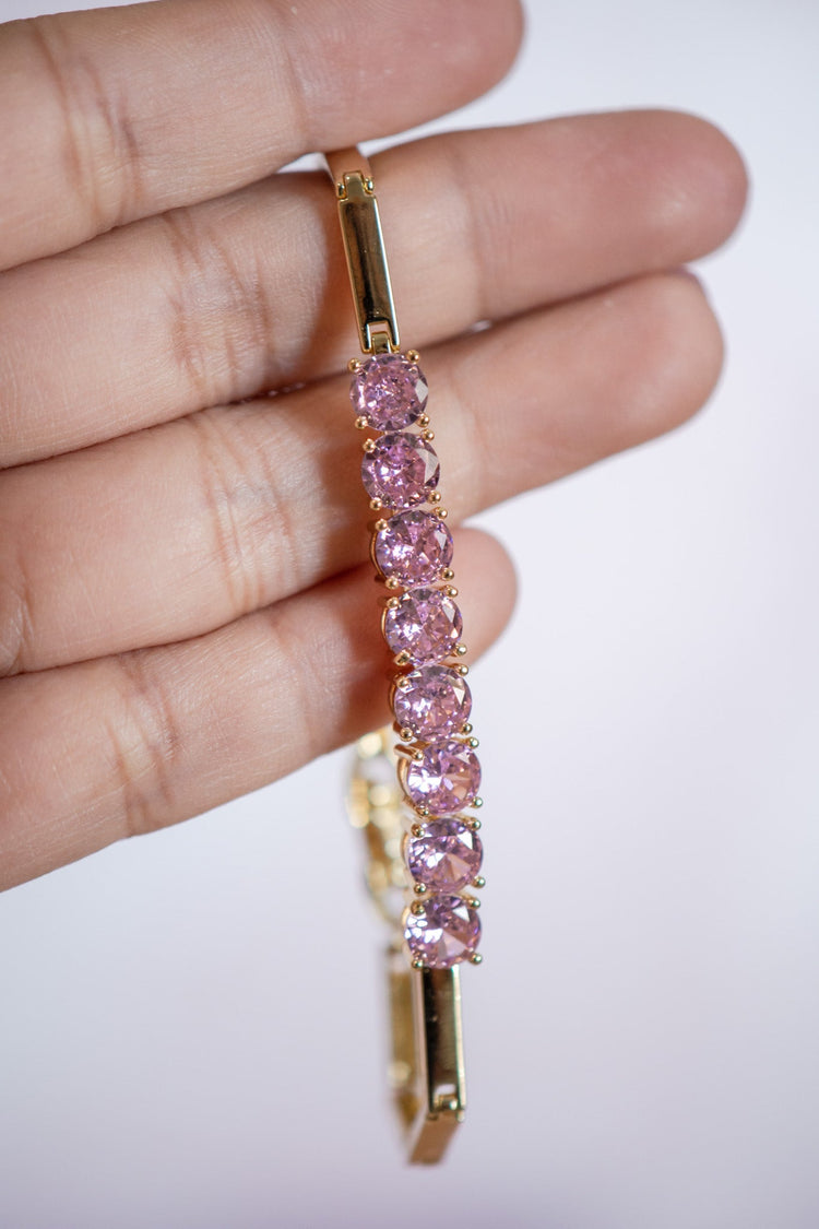 Grace Round Pink CZ Stone Gold Filled Tennis Bracelet
