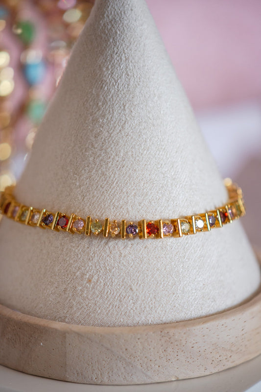 Nora Multicolor CZ Stone Gold Filled Tennis Bracelet