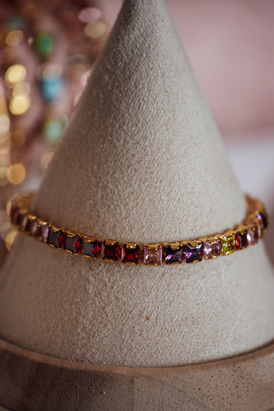 Riley Multicolor Square-Cut CZ Stone Gold Filled Tennis Bracelet