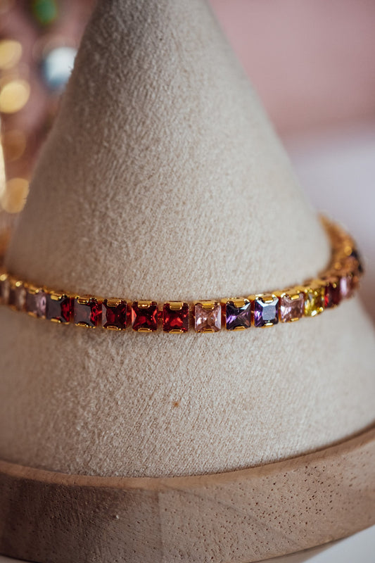 Riley Multicolor Square-Cut CZ Stone Gold Filled Tennis Bracelet