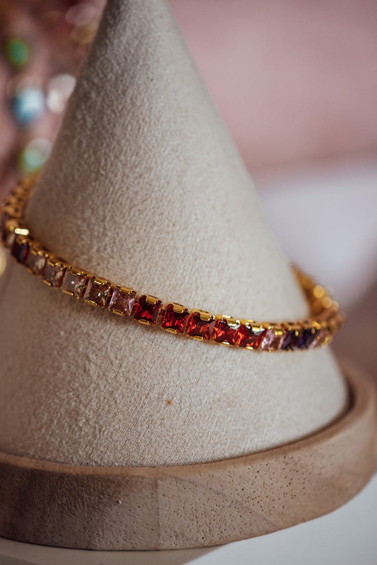 Riley Multicolor Square-Cut CZ Stone Gold Filled Tennis Bracelet