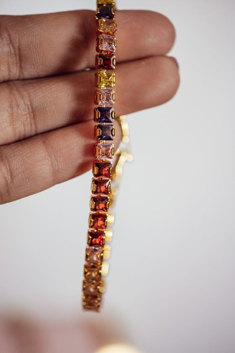 Riley Multicolor Square-Cut CZ Stone Gold Filled Tennis Bracelet