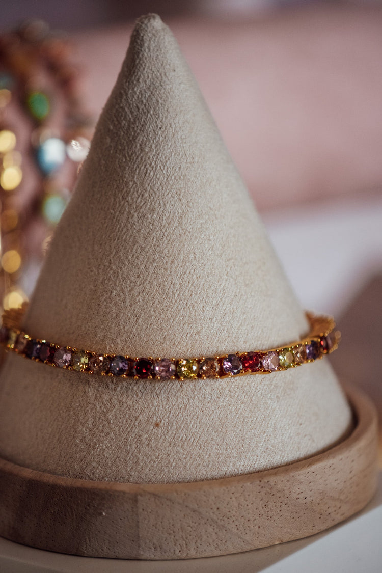 Riley Multicolor Square-Cut CZ Stone Gold Filled Tennis Bracelet