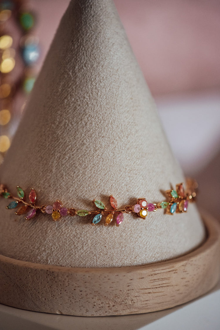 Olivia Leaf CZ Stone Gold-Filled Candy Bracelet
