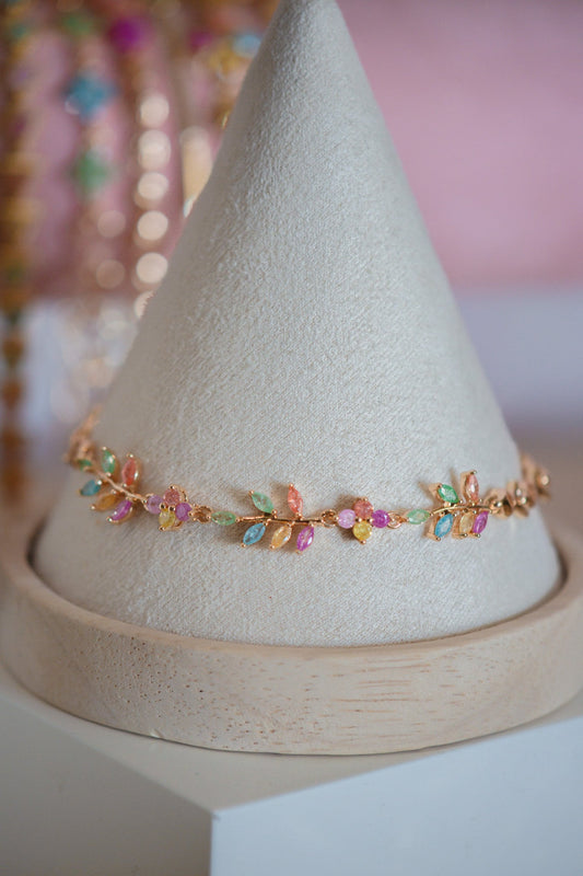Olivia Leaf CZ Stone Gold-Filled Candy Bracelet