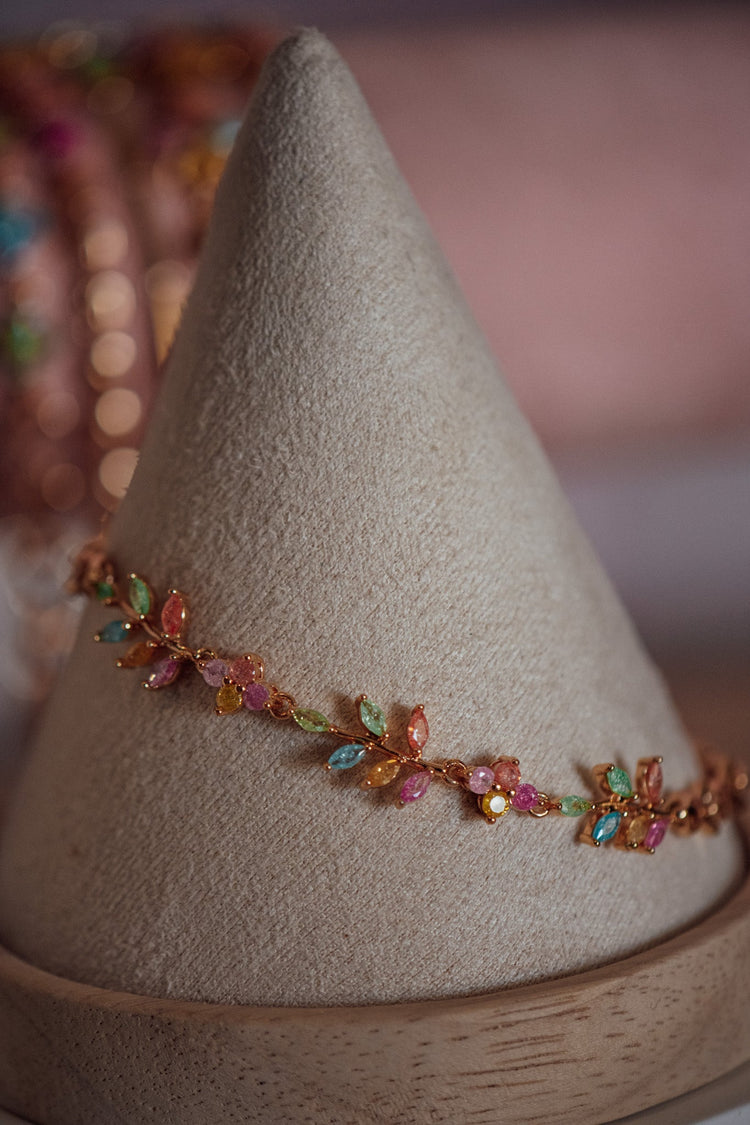 Olivia Leaf CZ Stone Gold-Filled Candy Bracelet