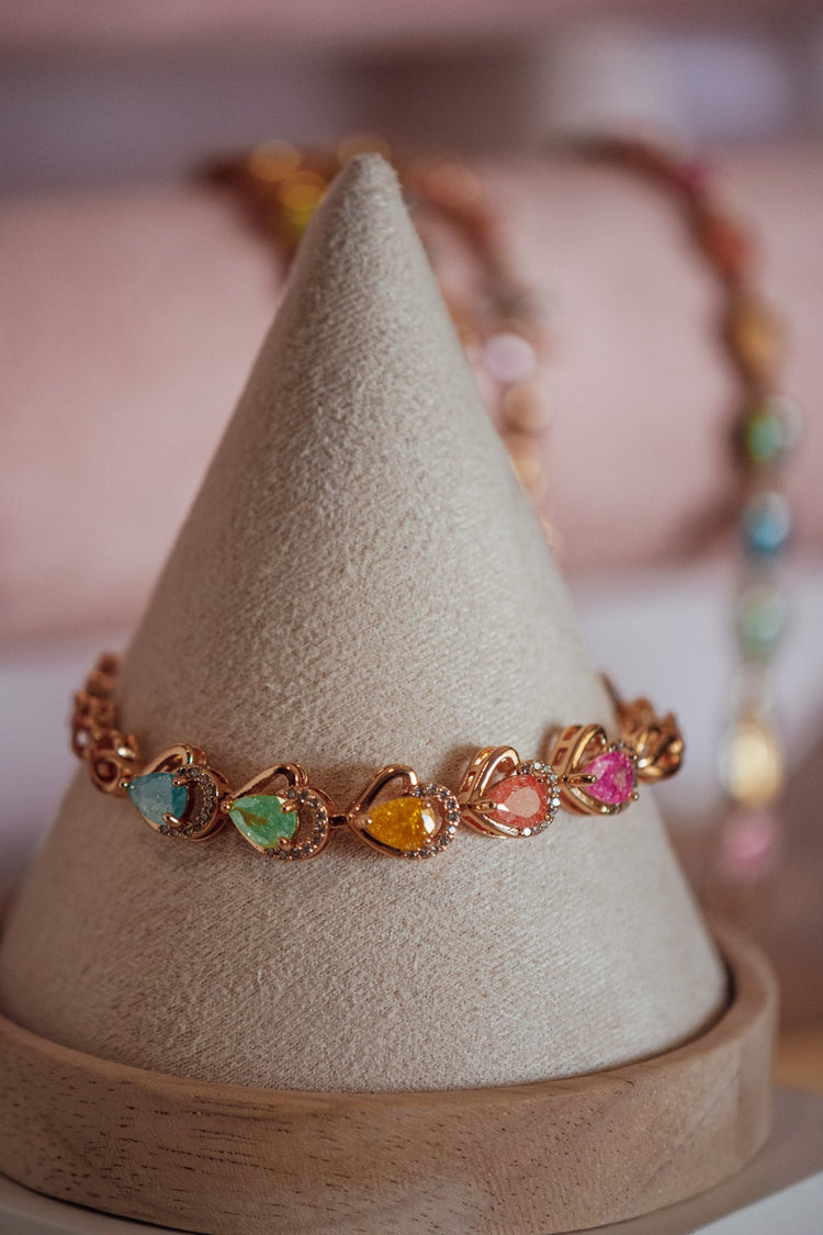 Evelyn Multicolor Tear Shape CZ Stone Gold-Filled Bracelet
