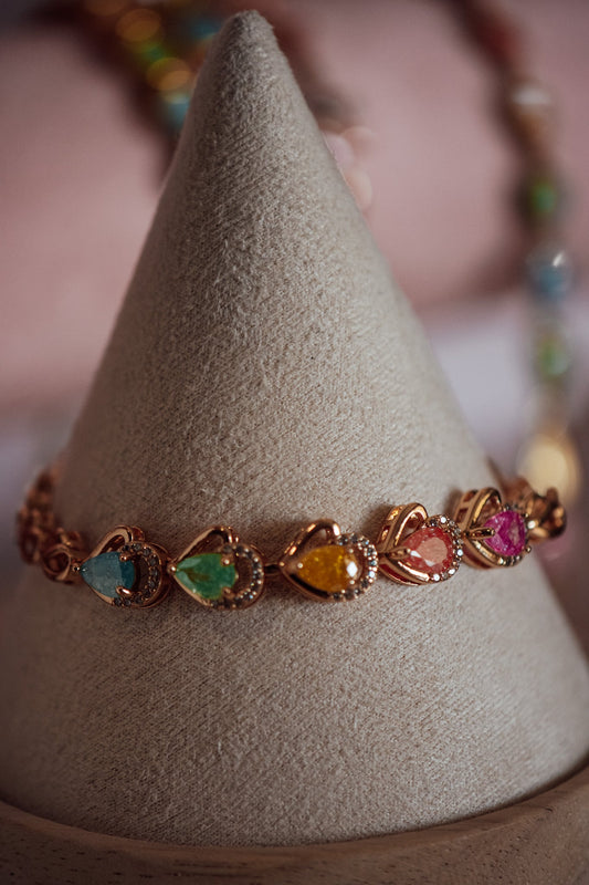 Evelyn Multicolor Tear Shape CZ Stone Gold-Filled Bracelet