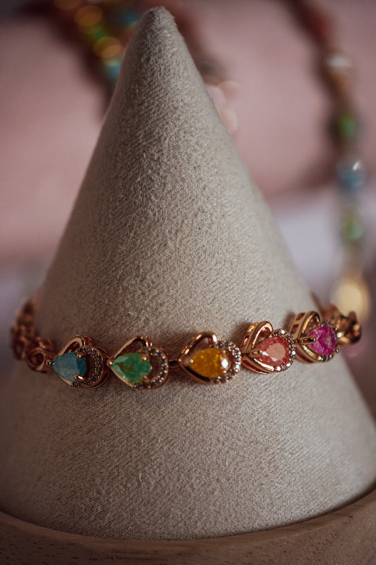 Evelyn Multicolor Tear Shape CZ Stone Gold-Filled Bracelet