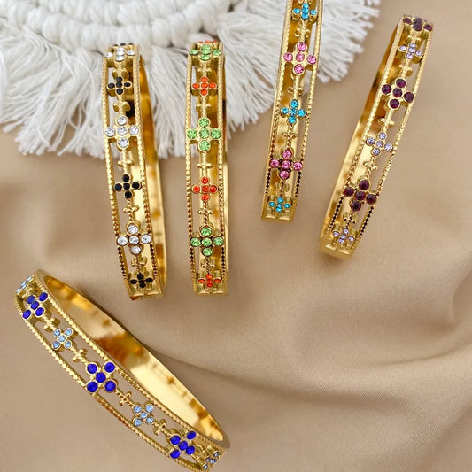 Elaris Multi-Color Stone Gold Bangle - Stainless Steel Non-Tarnish Jewelry