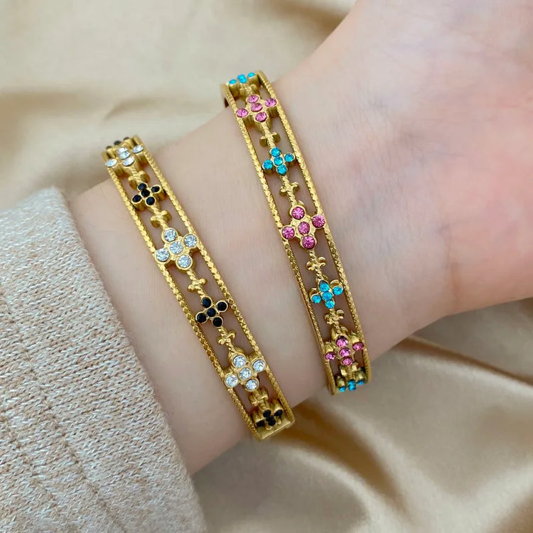 Elaris Multi-Color Stone Gold Bangle - Stainless Steel Non-Tarnish Jewelry