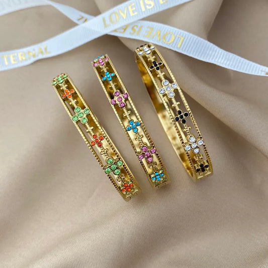 Elaris Multi-Color Stone Gold Bangle - Stainless Steel Non-Tarnish Jewelry