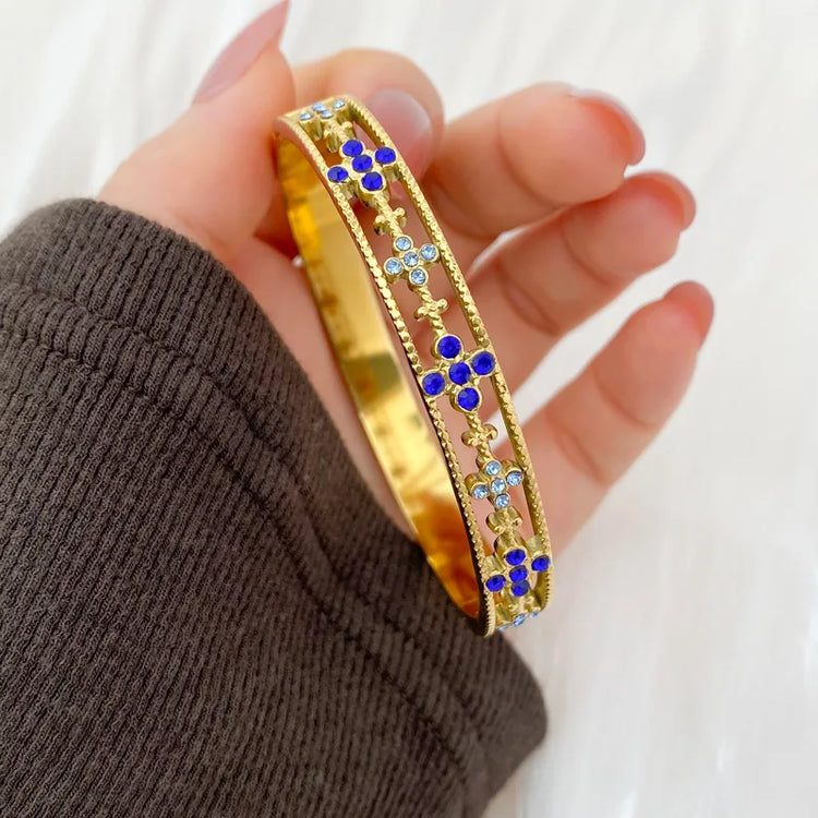 Elaris Multi-Color Stone Gold Bangle - Stainless Steel Non-Tarnish Jewelry
