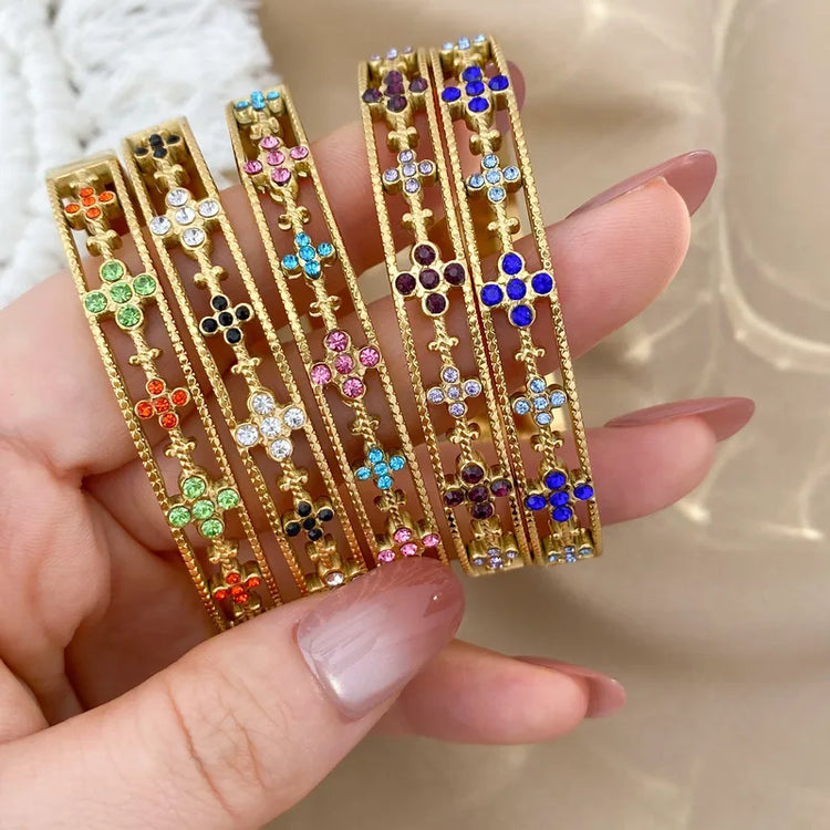 Elaris Multi-Color Stone Gold Bangle - Stainless Steel Non-Tarnish Jewelry