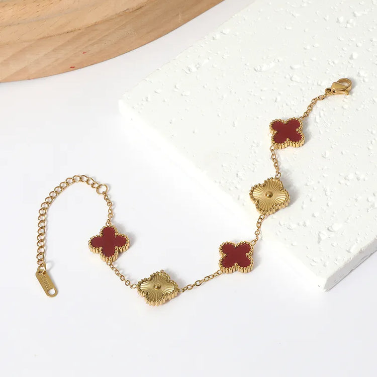 Red and Gold Clover Bracelet Non Tarnish Stainless Steel