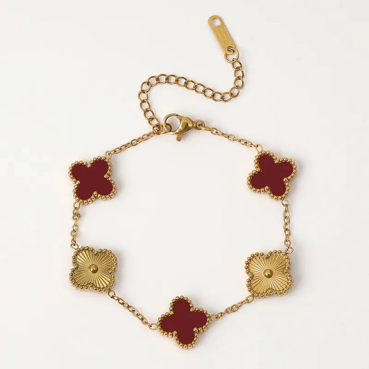 Red and Gold Clover Bracelet Non Tarnish Stainless Steel
