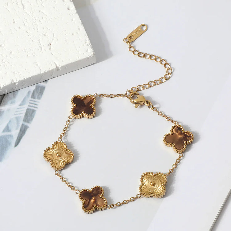 Wood Ombre and Gold Clover Bracelet