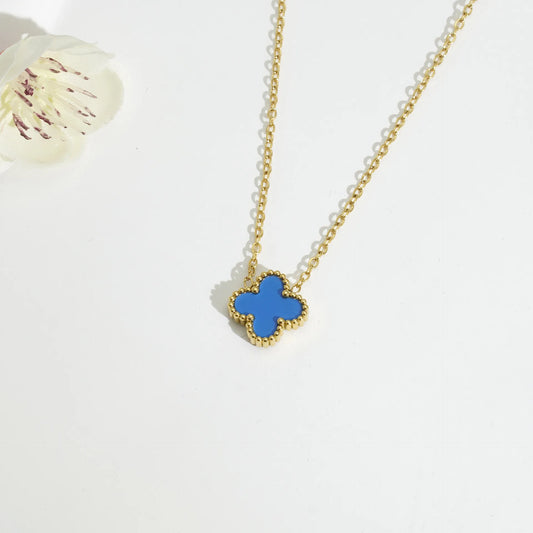 Light Blue Clover Gold Necklace Stainless Steel