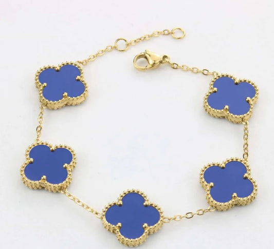 Dark Blue Gold Clover Bracelet