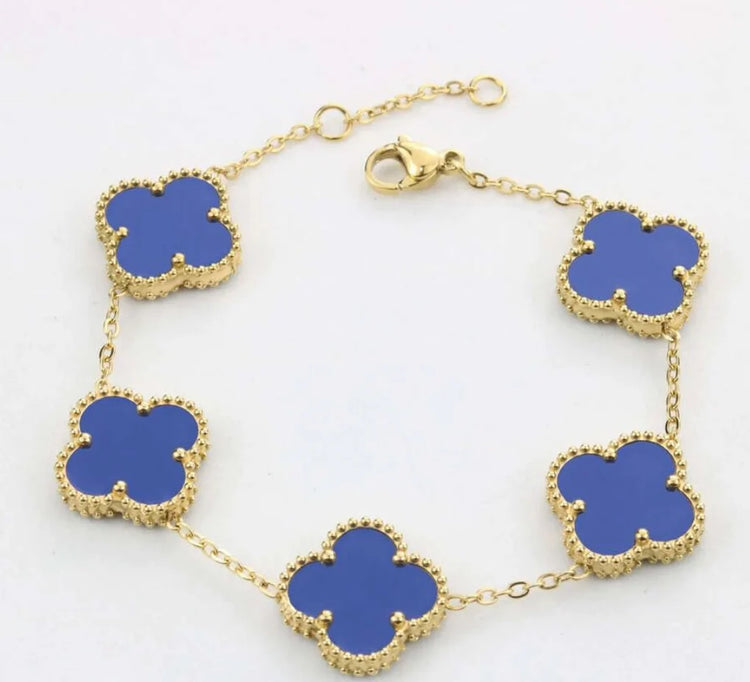 Dark Blue Gold Clover Bracelet