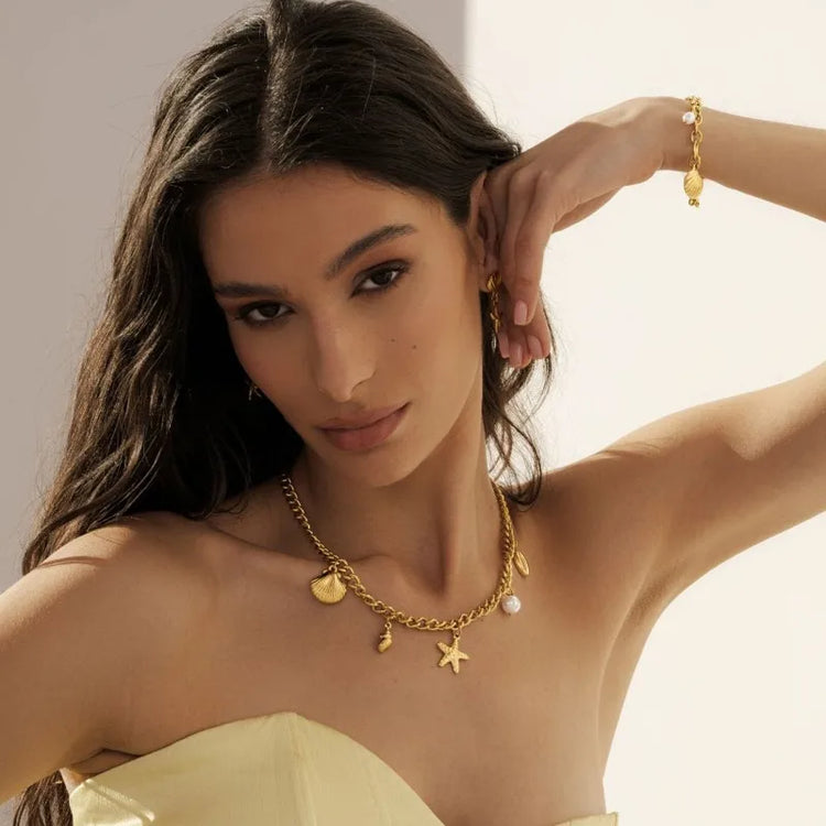 Sunlit Shore Charmed Gold Necklace Sea Lover Inspired