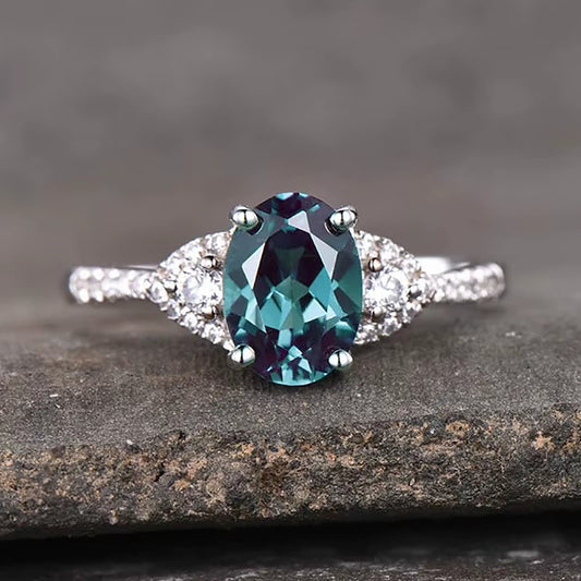 Solen Oval Blue Zirconia Stone Silver Ring