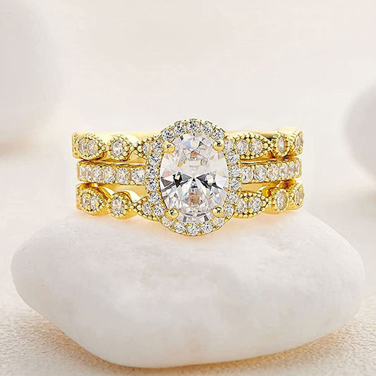 Novi 3PC Cubic Zirconia Gold Ring Set