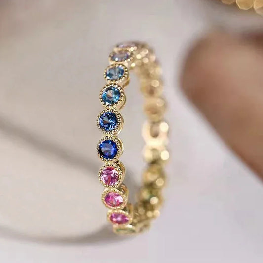 Elyra Multi-Colored Stone Gold Ring Band