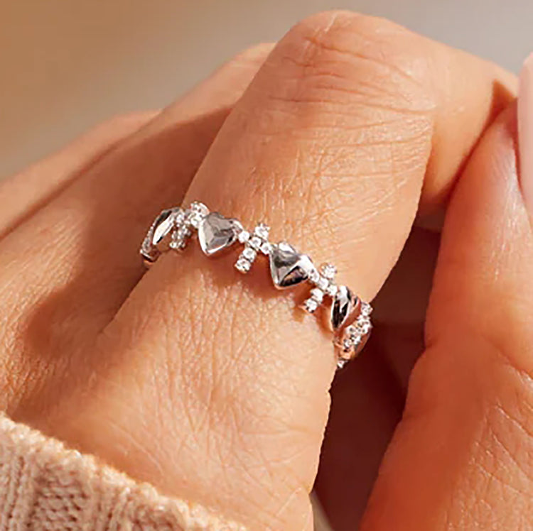 Orel Hearts and Cross Silver Ring Band