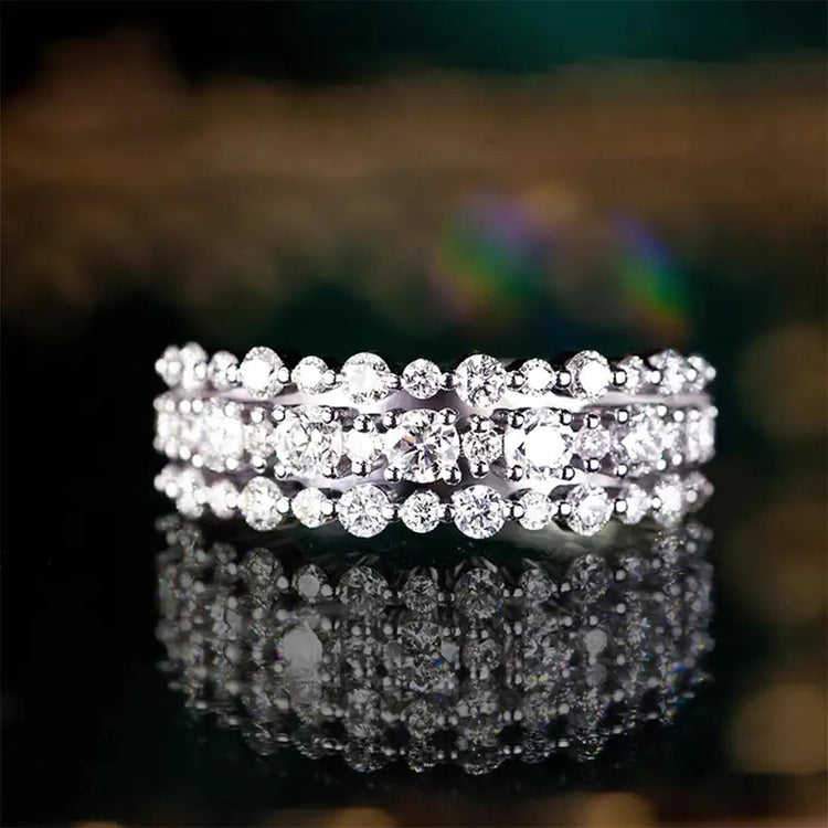 Saphira Triple Row Cubic Zirconia Silver Ring Band