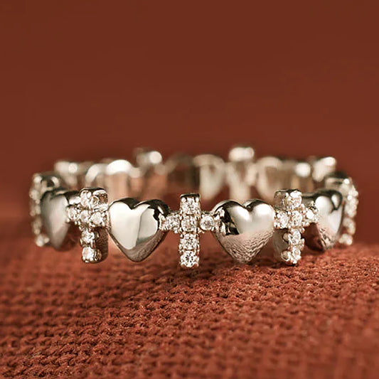 Orel Hearts and Cross Silver Ring Band