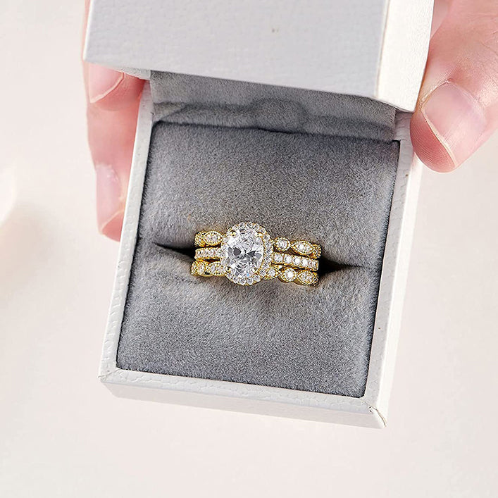 Novi 3PC Cubic Zirconia Gold Ring Set