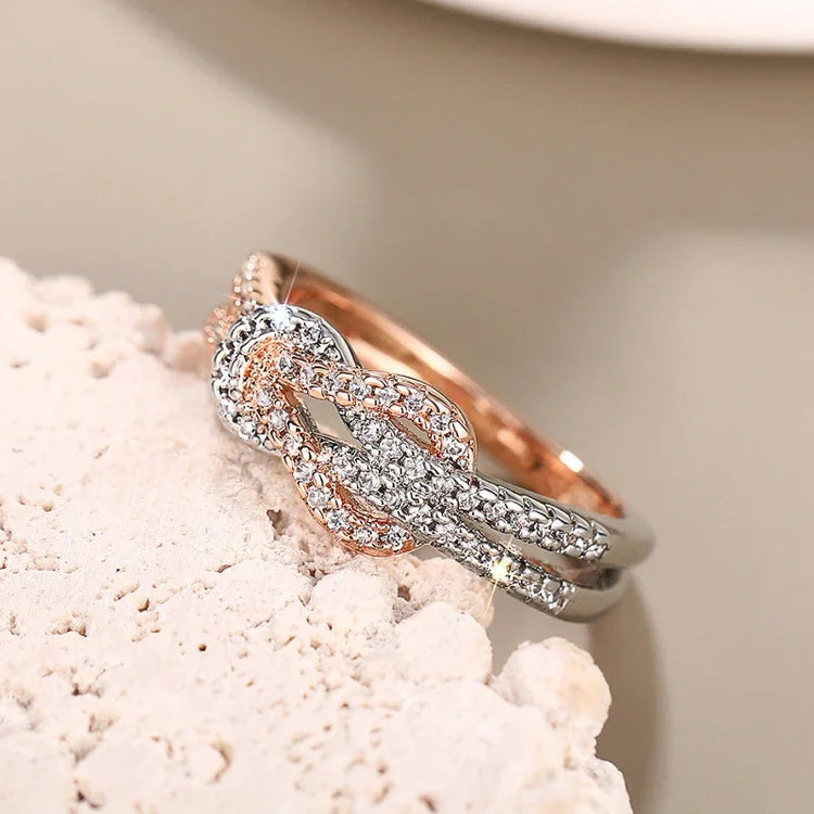 Lume Twist Infinity Dual-Tone Silver Rose Gold Ring