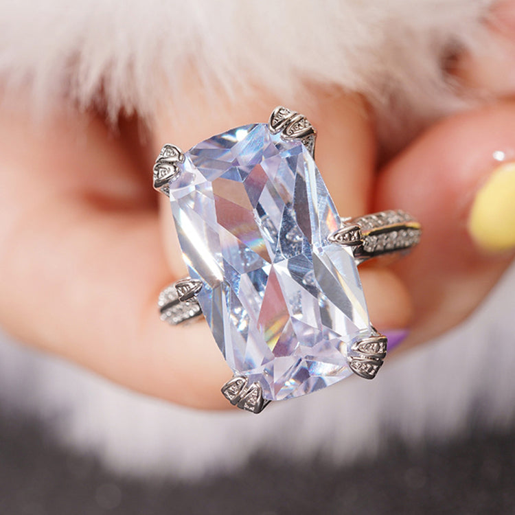 Omi Large Emerald Prong Cut Silver Ring