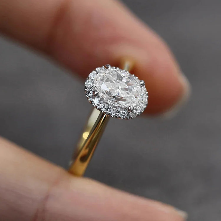 Tali Dual Tone Oval Halo Cubic Zirconia Ring