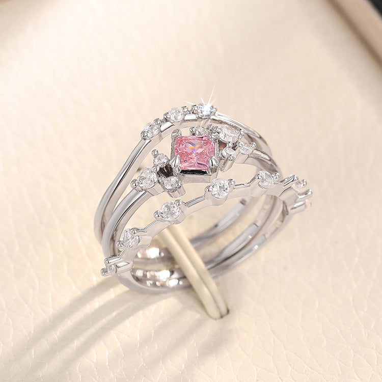 Sera 3PC Set Pink Cubic Zirconia Ring