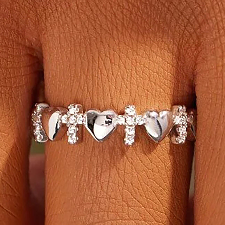 Orel Hearts and Cross Silver Ring Band