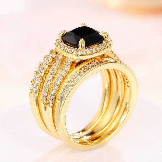 Risa Black Stone 3PC Gold Ring Set
