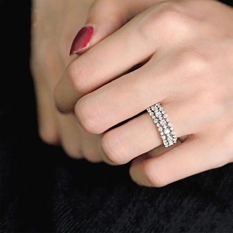 Saphira Triple Row Cubic Zirconia Silver Ring Band