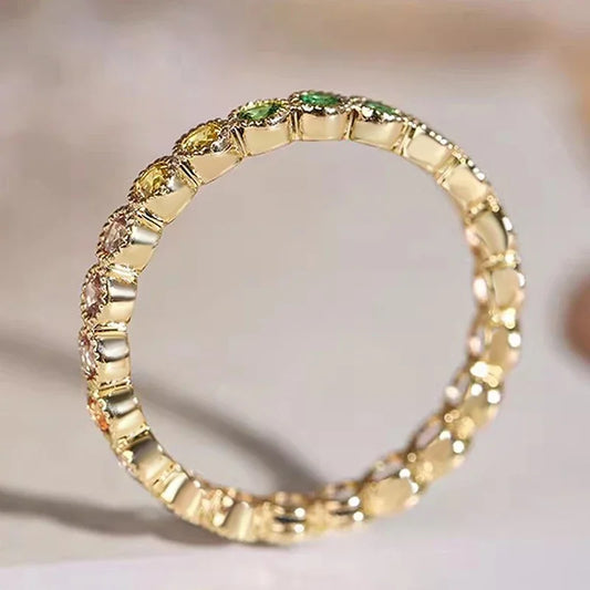Elyra Multi-Colored Stone Gold Ring Band