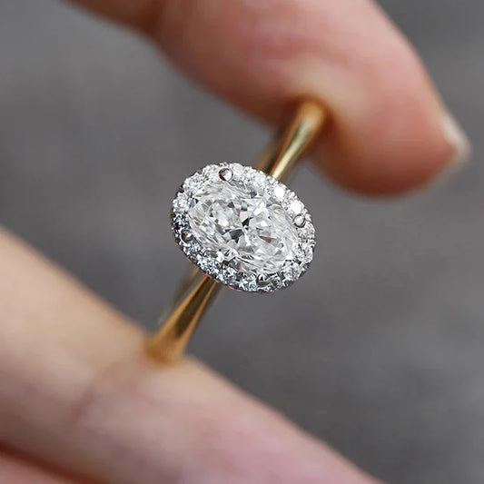 Tali Dual Tone Oval Halo Cubic Zirconia Ring