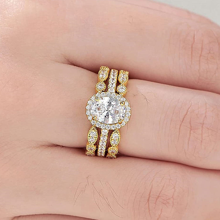 Novi 3PC Cubic Zirconia Gold Ring Set