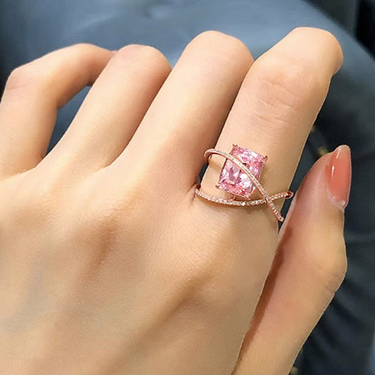 Jora Pink Cubic Zirconia Cushion Stone in Rose Gold