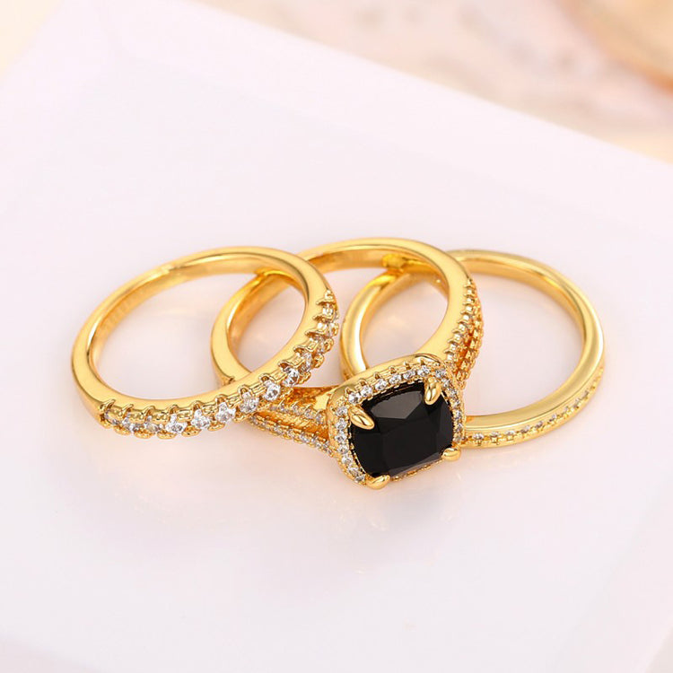 Risa Black Stone 3PC Gold Ring Set