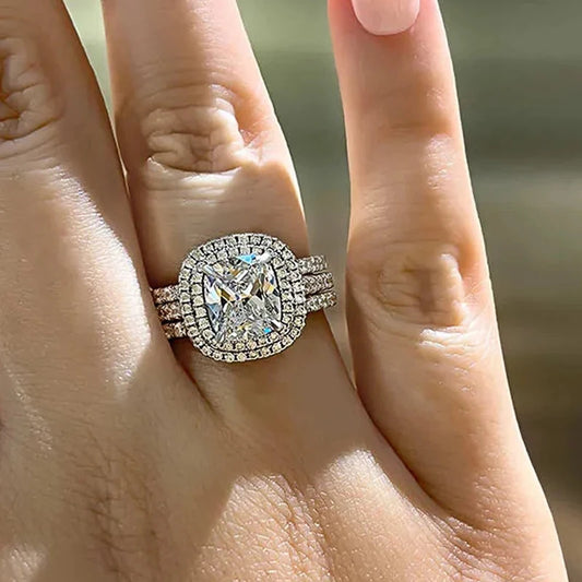 Isla 3PC Cushion Cut Silver Ring Set