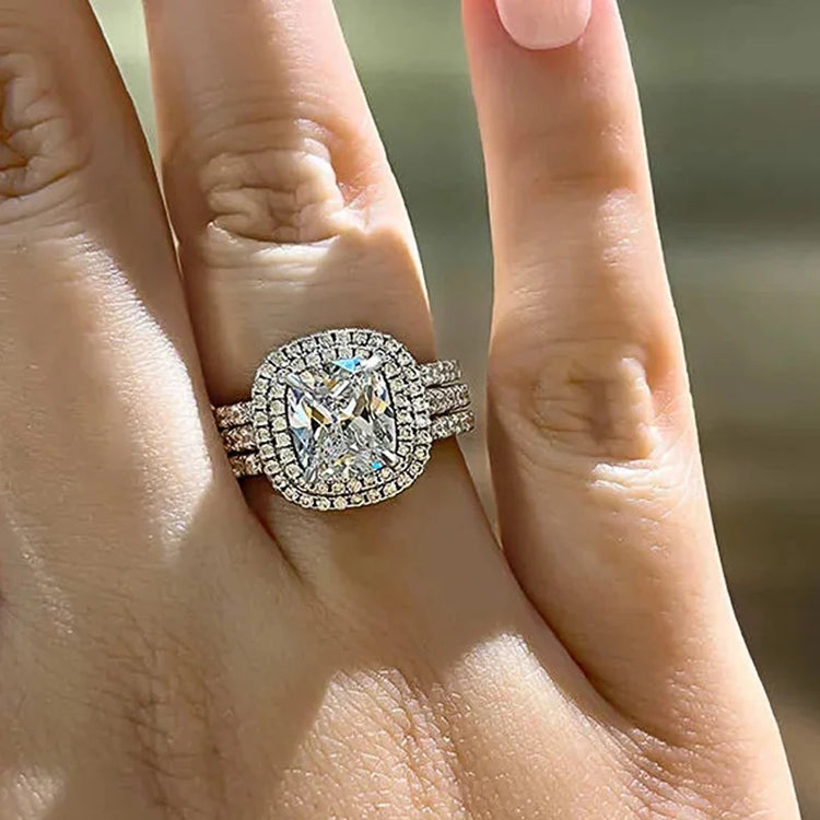 Isla 3PC Cushion Cut Silver Ring Set